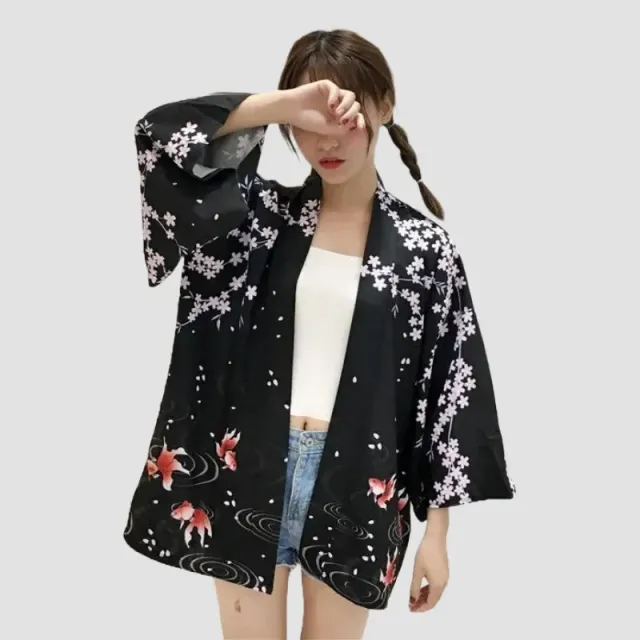 Japon style veste kimono fleurie femme