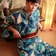 Esprit du Japon Kimono Homme Géométriques Bleutés en satin