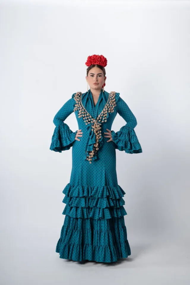 Viva La Feria Canastero Retama robe flamenca verte à pois