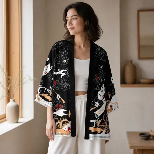 Esprit du Japon veste kimono renard illusion motif kitsune