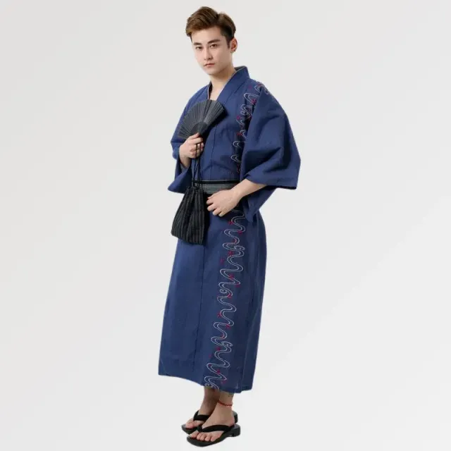 Japon style Yukata homme bleu Traditionnel coton