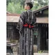 Esprit du Japon kimono homme yukata damier obi rouge