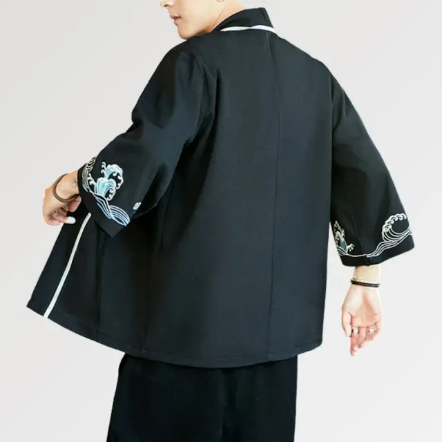 Japon Style Iko Veste Kimono Homme Motif Vague Coton