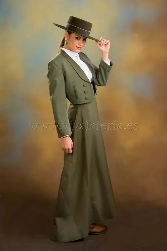 VIVA LA FERIA-MODA FLAMENCA Traje de Amazona Modelo Triana ensemble vert bouteille