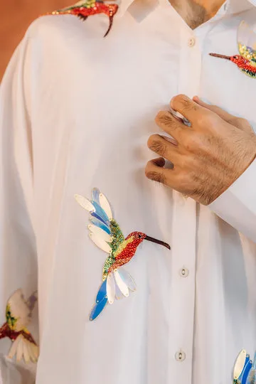 Rahul Mishra Kingfisher Bird chemise brodée main ivoire