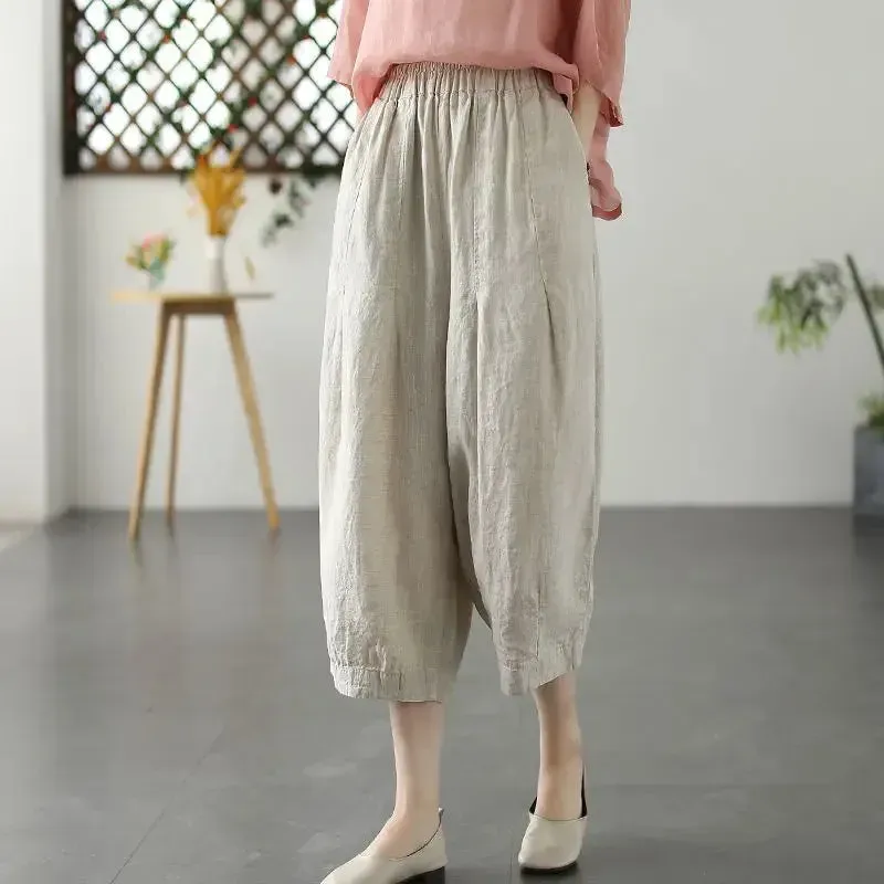 Japon style pantalon toile femme coupe ample