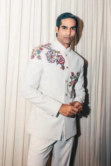 Rahul Mishra Anar Bel Bandhgala soie ivoire brodé