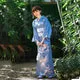 Esprit du Japon Sakura kimono japonais bleu satiné floral