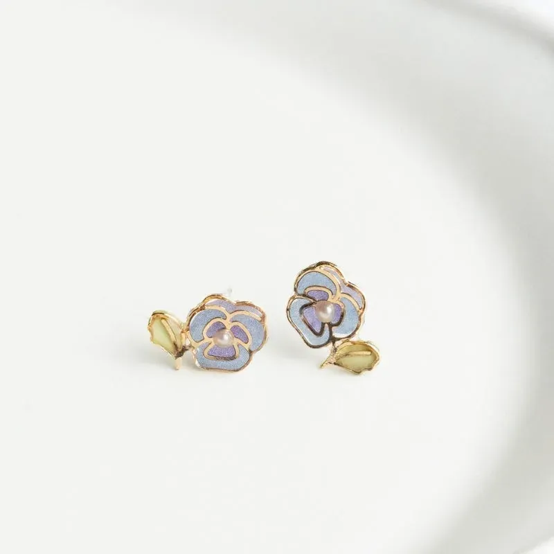 Japon style Pensée boucles d'oreilles fleur pastel