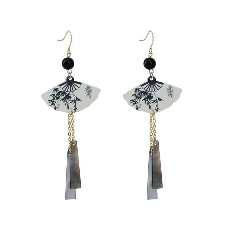 Esprit du Japon éventail boucles d’oreilles bambou doré