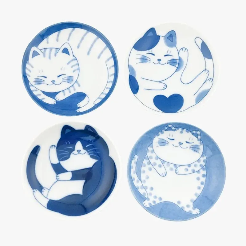 Japon style Coffret petites assiettes japonaises Chat en porcelaine