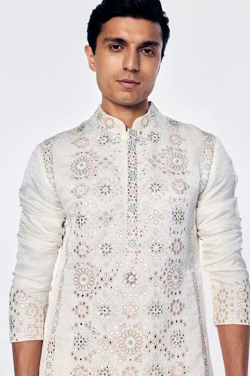 Rahul Mishra kurta en soie à broderie géométrique ivoire