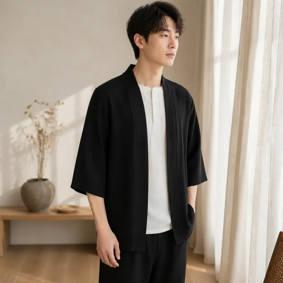 Esprit du Japon cardigan kimono homme ample uni
