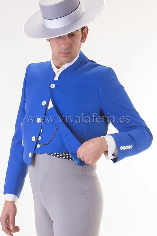 Viva La Feria Moda Flamenca ensemble veste gilet bleu