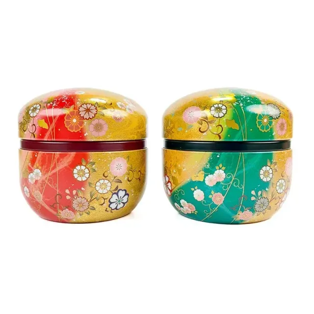 Japon Style Lot 2 Boîtes À Thé Rondes Métal Fleuri