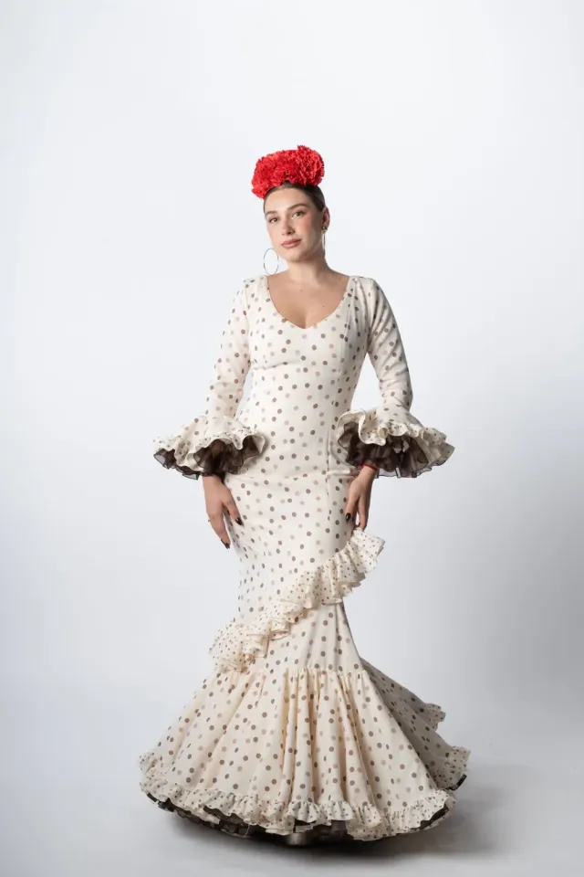 Viva la Feria Canela robe flamenca beige à pois