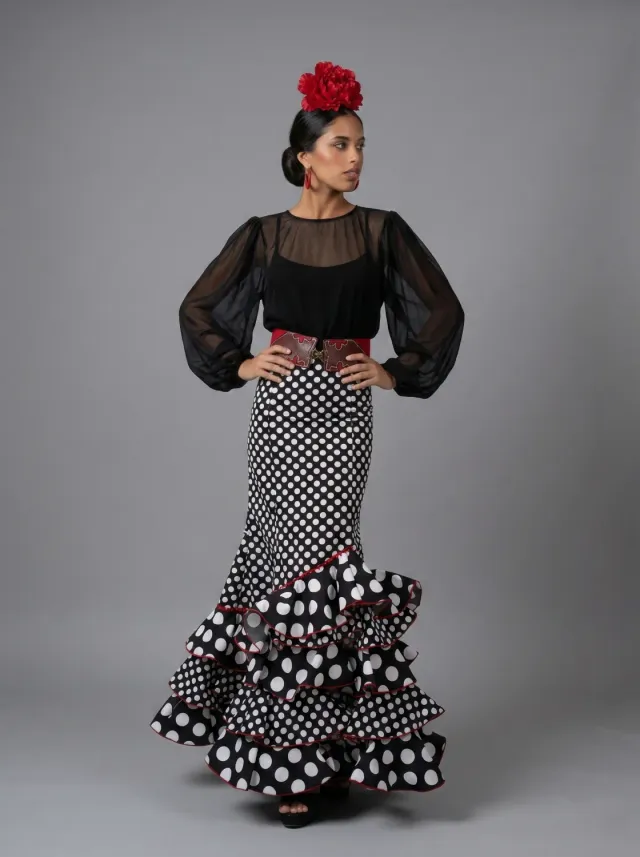 Viva La Feria Martinete jupe flamenca noire à pois