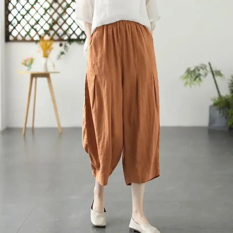 Japon style pantalon toile femme coupe ample