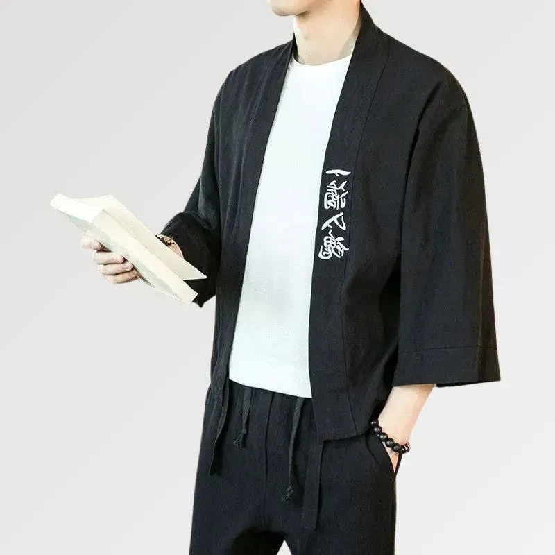 Japon style Kanji veste kimono broderie coton