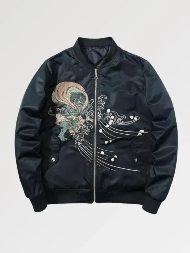 Japon style Bomber Motif Japonais Yokai Oniri blouson brodé
