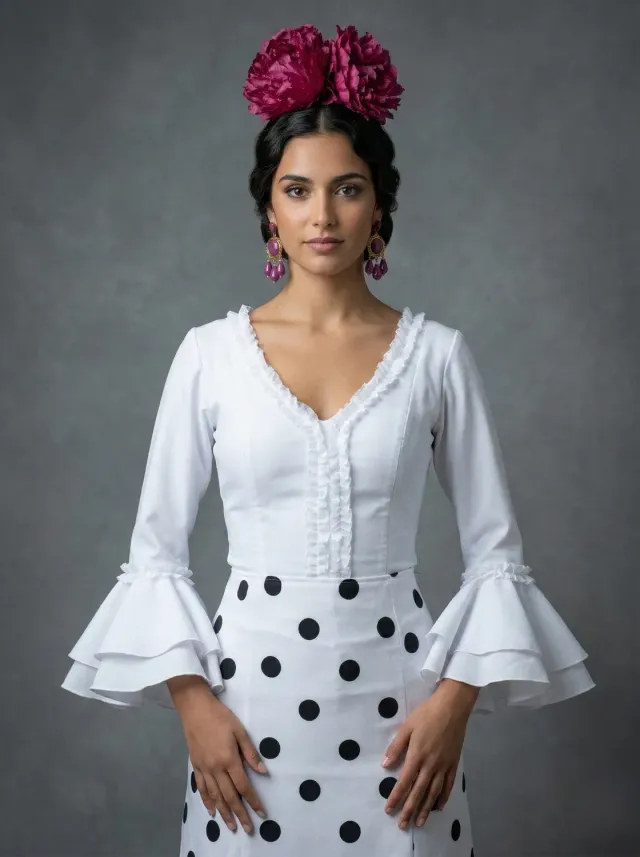 Viva la Feria blouse rociera stretch col V organdi