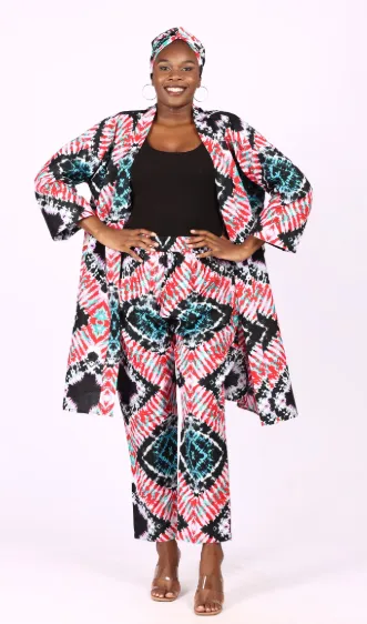 KAVAZI Long Kimono And Pant And Head Wrap ensemble 3 pièces