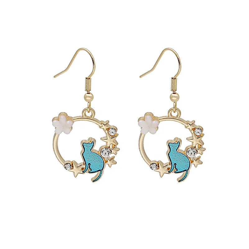 Esprit du Japon boucles d'oreilles chat étoilé métal doré