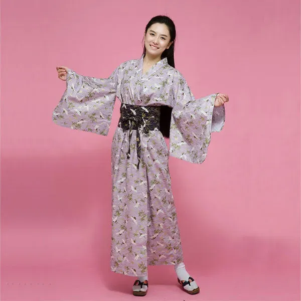 Esprit du Japon Yukata Rose Grues Coton Obi Inclus