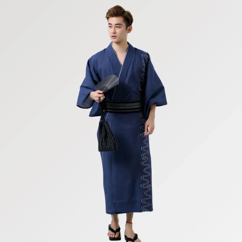 Japon style Yukata homme bleu Traditionnel coton