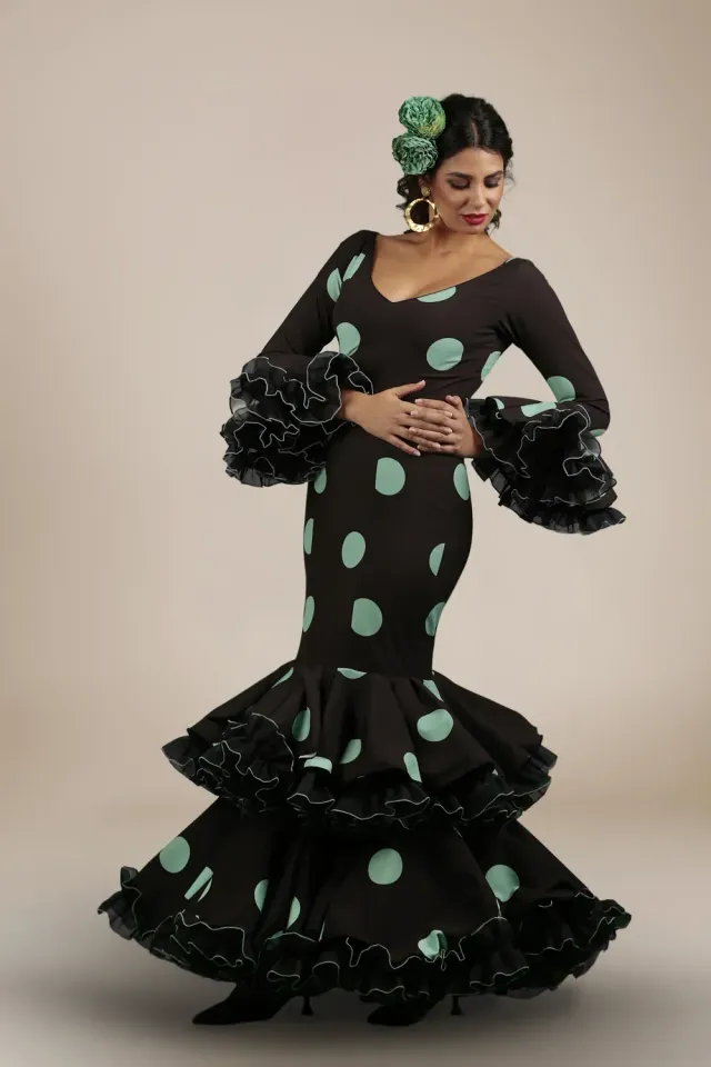 Viva la Feria Fabiola robe flamenca vert d'eau pois