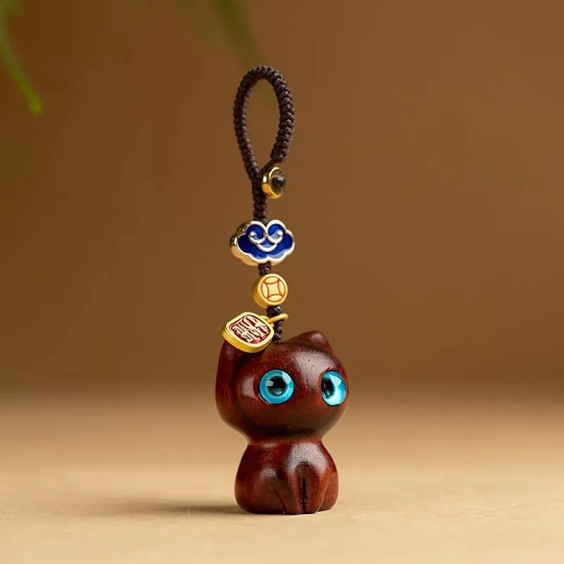 Esprit du Japon maneki-neko porte-clés chat bois sculpté