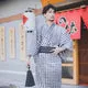 Esprit du Japon kimono homme blanc moderne damier + obi noir