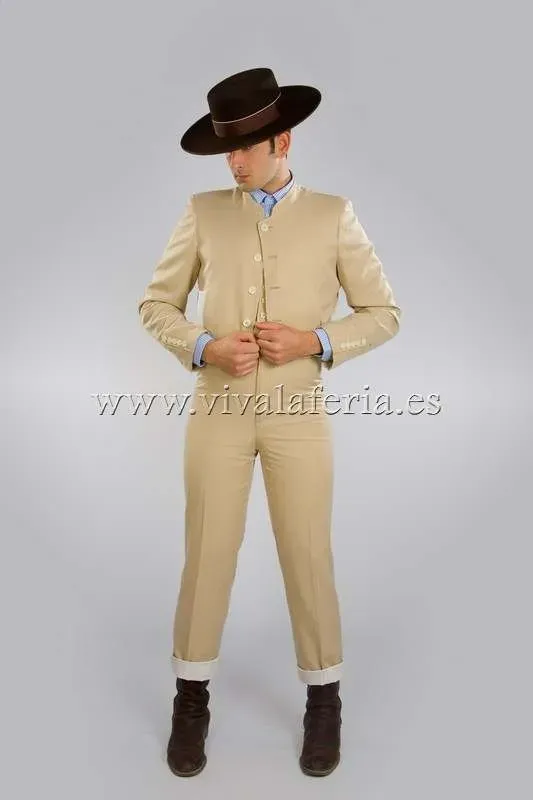 VIVA LA FERIA-MODA FLAMENCA Traje de Corto Modelo 500 Beige Rayas costume court