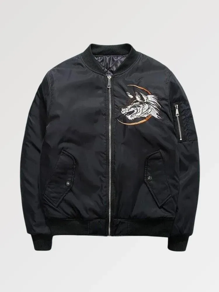 Japon style Souvenir bomber ‘kitsune Embroidery’ noir coton