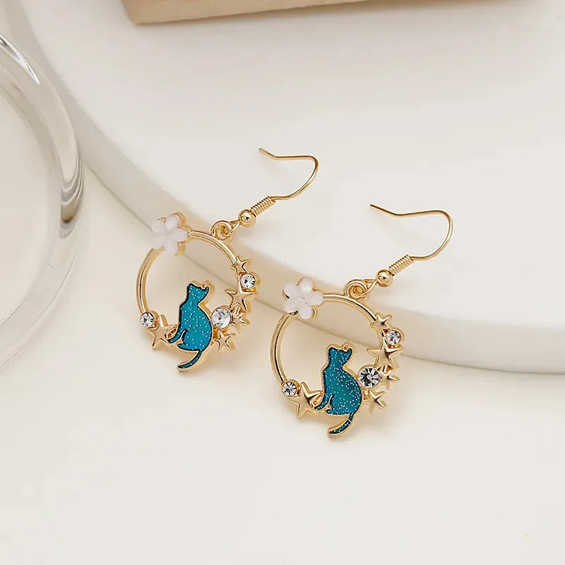 Esprit du Japon boucles d'oreilles chat étoilé métal doré