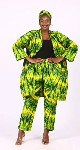 KAVAZI Long Kimono And Pant And Head Wrap ensemble 3 pièces