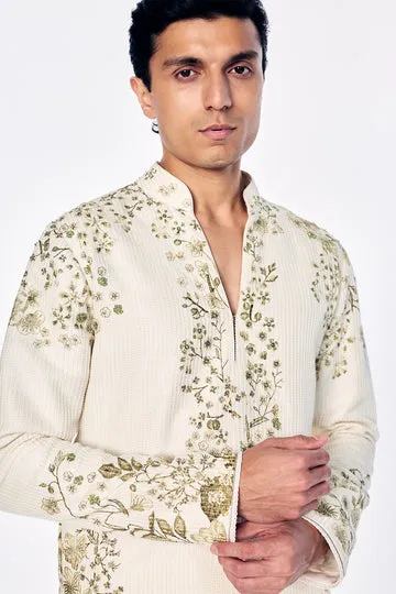 Rahul Mishra Florence Raw Silk Short Kurta kurta court ivoire en soie brute