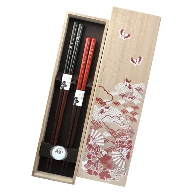 Japon style Coffret Baguettes Japonaises Sanshun en bois