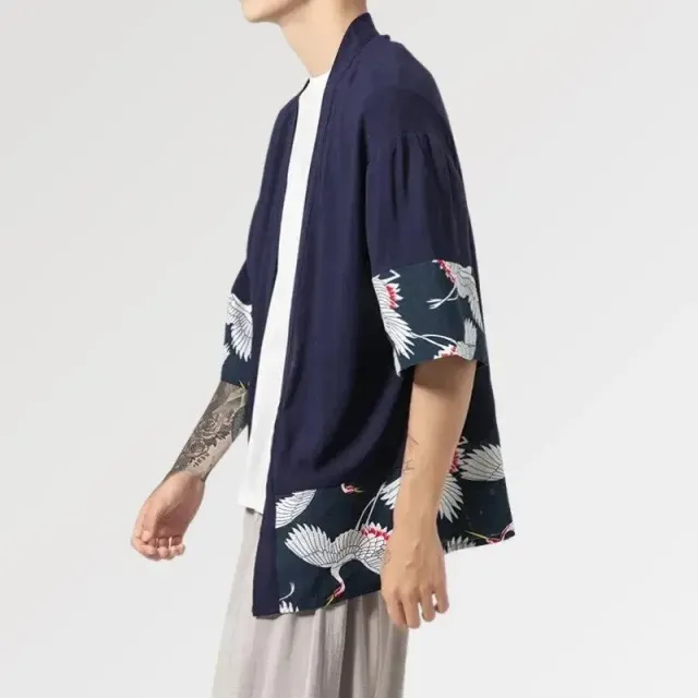 Japon style hisashi cardigan kimono homme coton lin grue