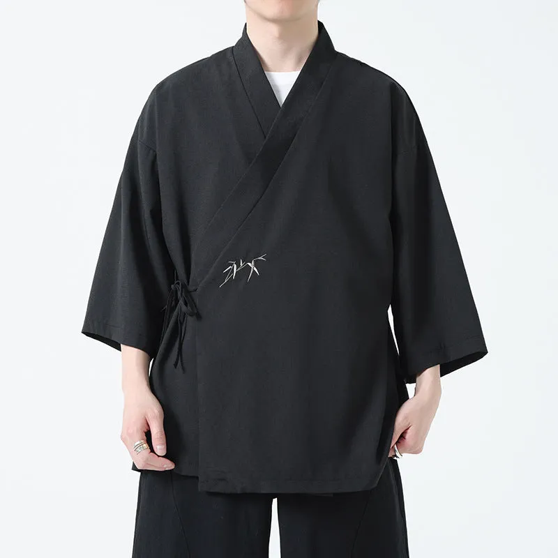 Esprit du Japon veste courte kimono homme brodée bambou
