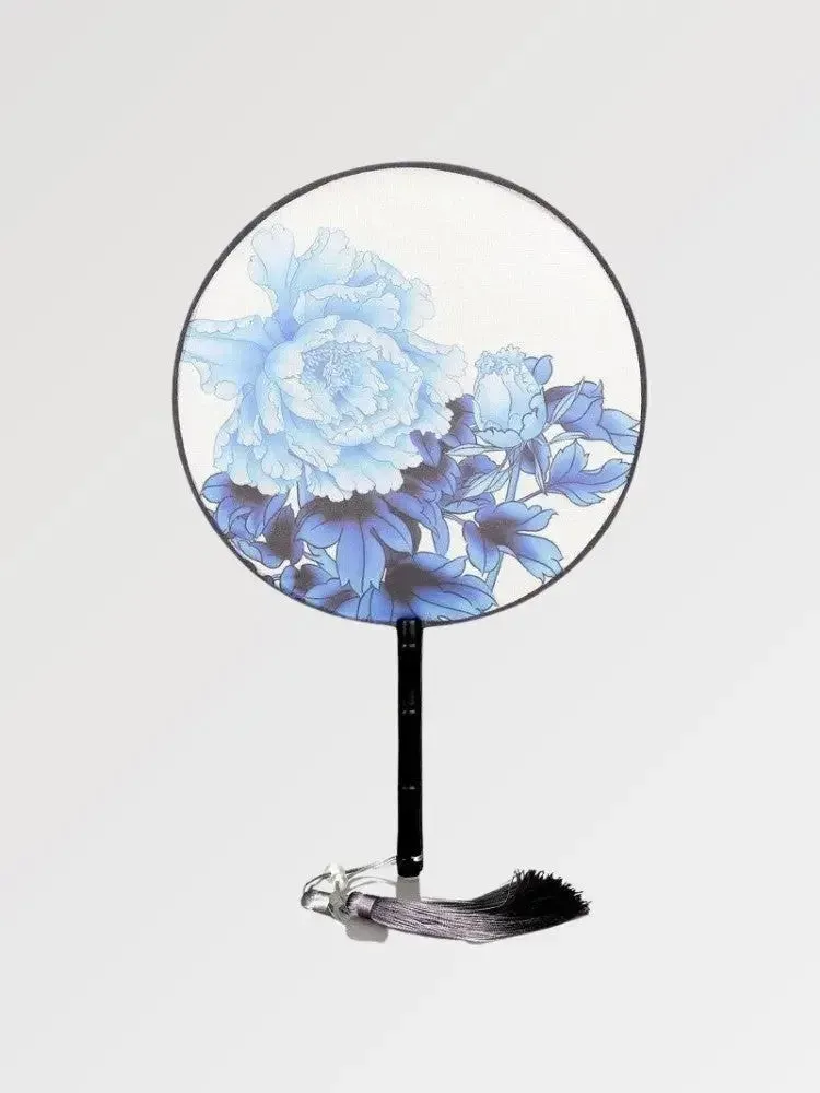 Japon style Éventail Japonais Rond aisai floral bleu