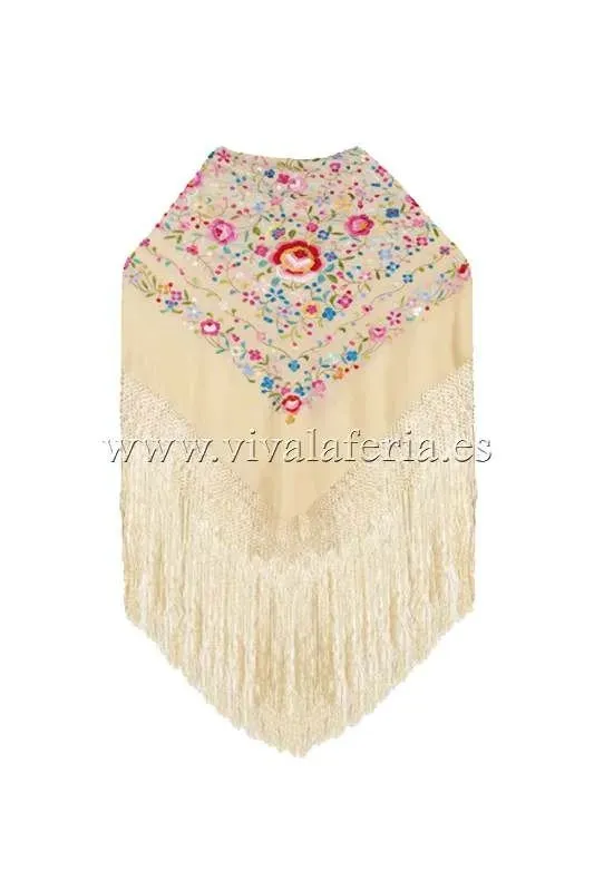 Viva la Feria manton soie naturelle brodé 140 cm