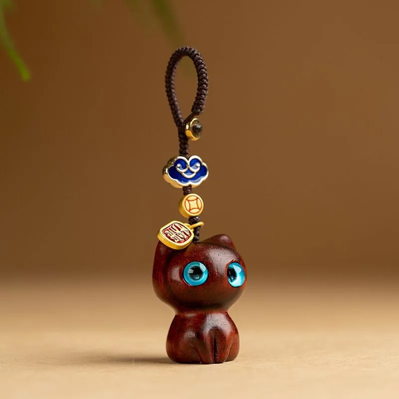 Esprit du Japon maneki-neko porte-clés chat bois sculpté