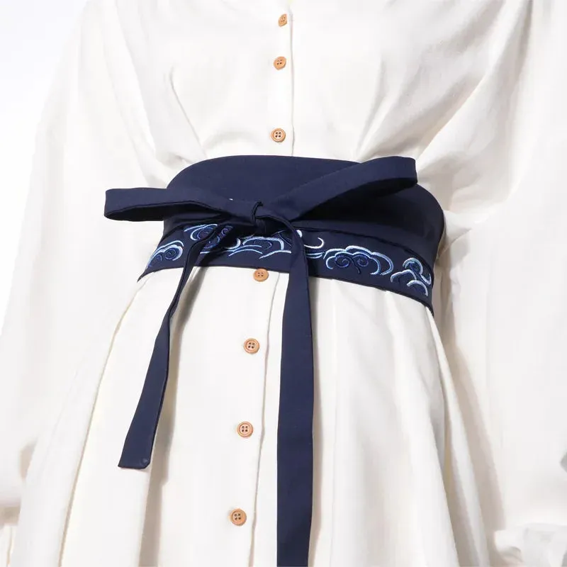Esprit du Japon ceinture obi brodée nuages noir