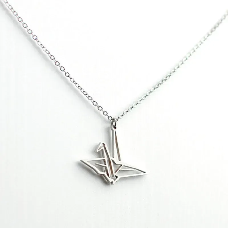 Japon style collier japonais grue argentée origami