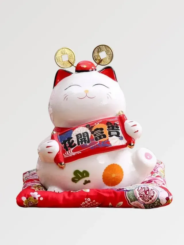 Japon style Maneki Neko ruban Okami tirelire chat porte-bonheur