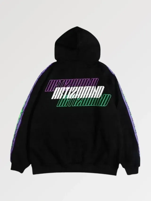 Japon style Sweat à Capuche Écriture Japonaise Glitch sweat