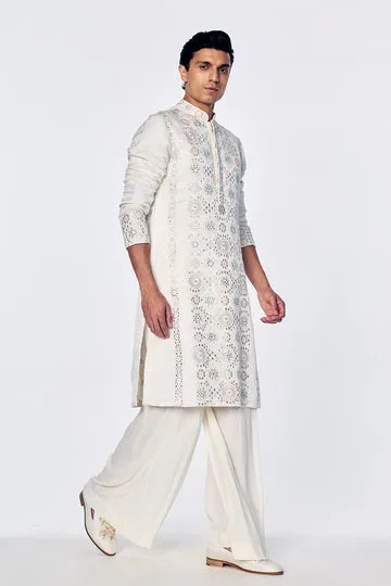 Rahul Mishra kurta en soie à broderie géométrique ivoire