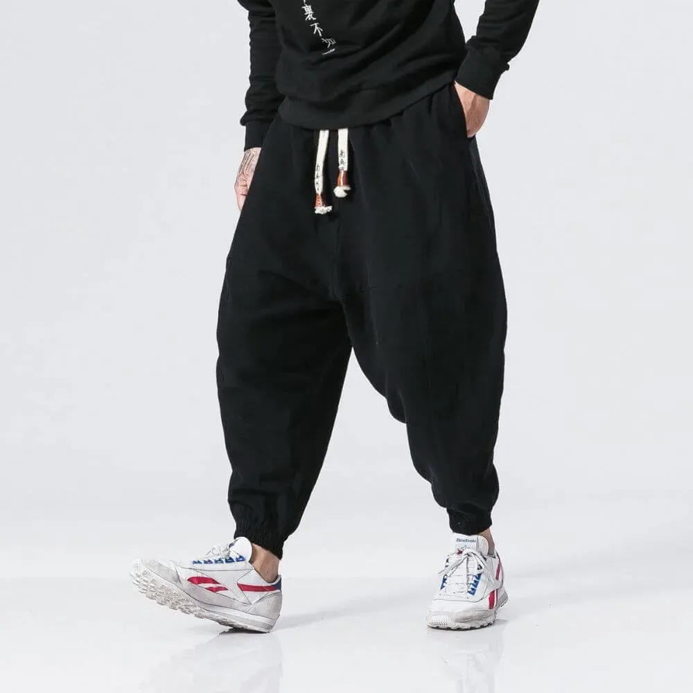 Japon style Shao pantalon harem en coton, coupe ample