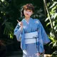 Esprit du Japon Sakura kimono japonais bleu satiné floral